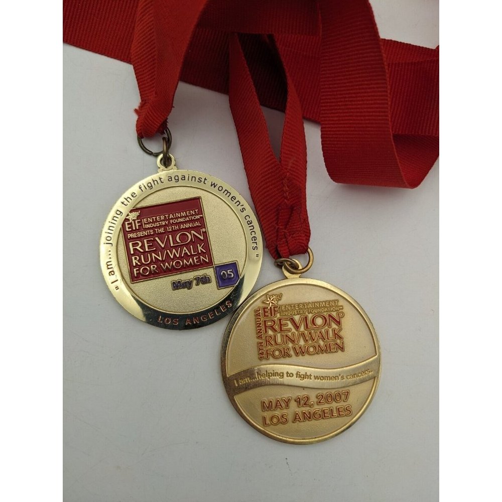 2 EIF Revlon Run/Walk For Women Medal Los Angeles Annual 2005 2007 Circle 2.4"